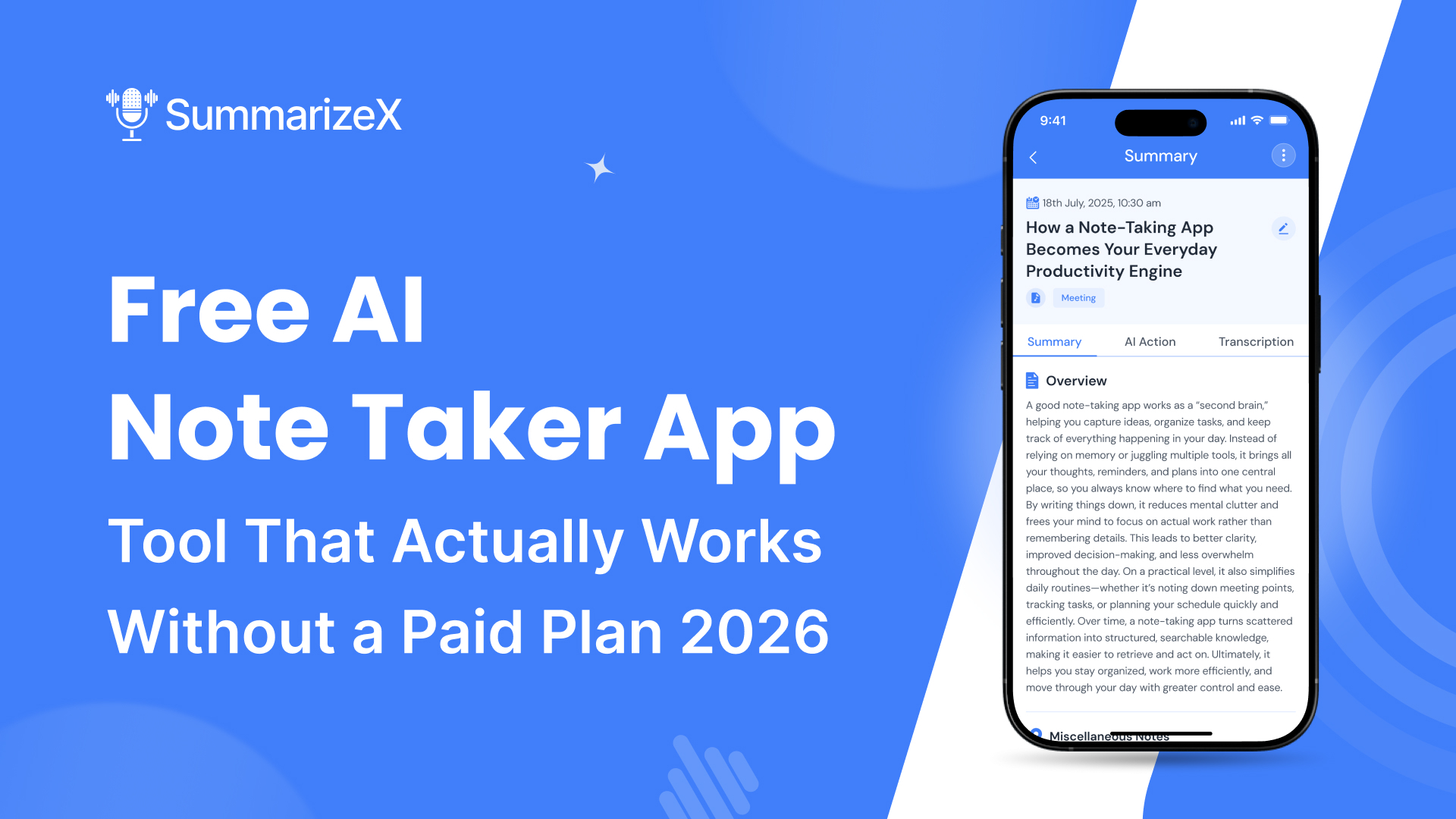 Free AI Note Taker App: Tool That Actually Works Without a Paid Plan (2026) featured image